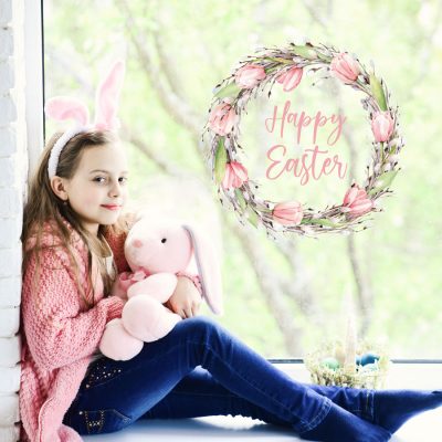Happy Easter wreath window sticker (Option 1) perfect for decorating your windows this Easter