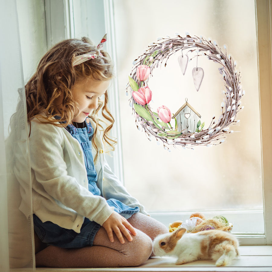 Spring wreath window sticker perfect for decorating your home and windows this Easter