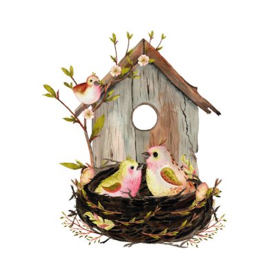 Birdhouse and nest window sticker on a white background
