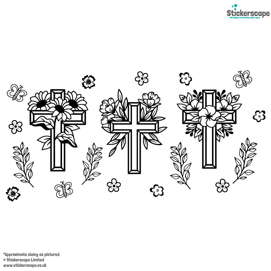 Floral Crosses Colour In Window Stickers