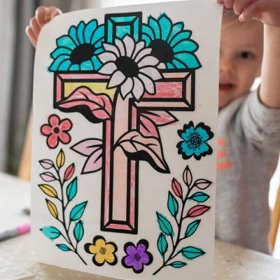 Floral Crosses Colour In Window Stickers