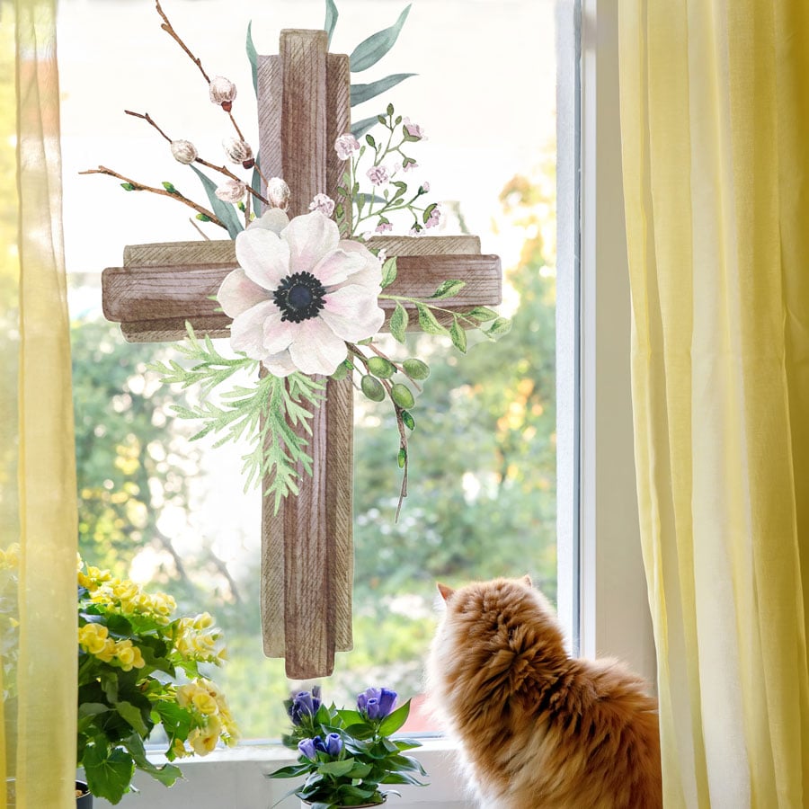 Watercolour Floral Cross Window Stickers