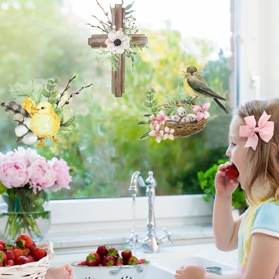 Spring Birds and Cross Window Stickers