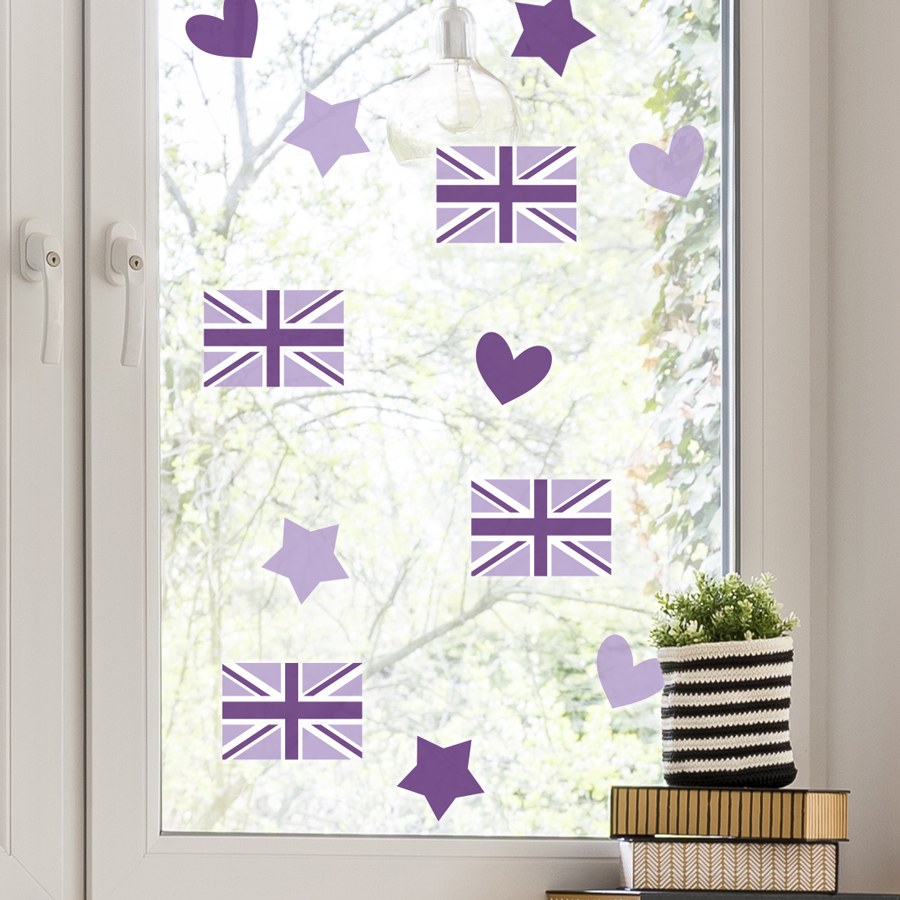 purple jubilee window sticker pack shown stuck on to a window