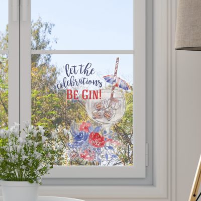 be gin window sticker shown on a window