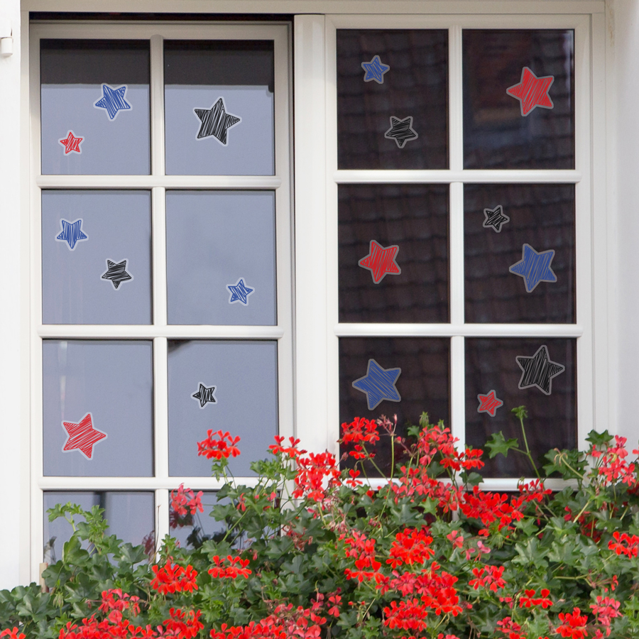 Patriotic Stars Window Sticker Pack on a window