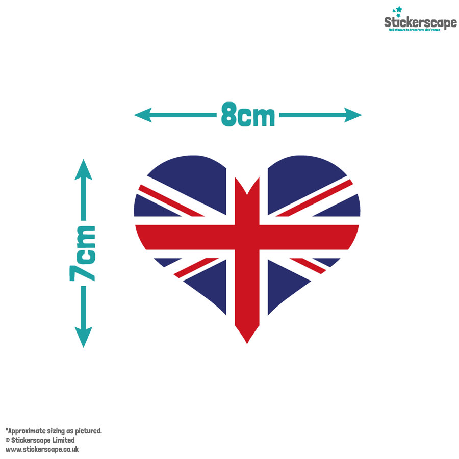 Union Jack hearts window sticker pack shown on a white background