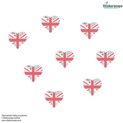 Cute Union Jack Hearts Window Sticker Pack, option 1 displayed on a white background