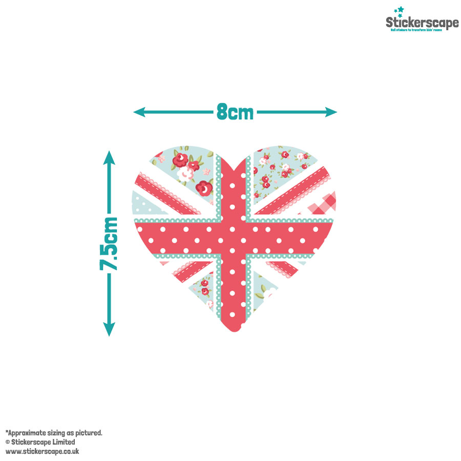 Cute Union Jack Hearts Window Sticker Pack, option 1 displayed on a white background