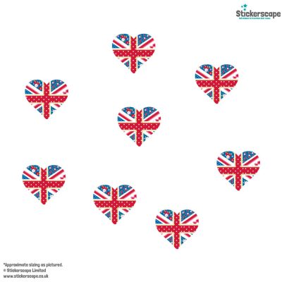 Cute Union Jack Hearts Window Sticker Pack, option 2 displayed on a white background