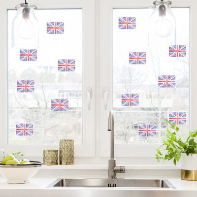 Watercolour Union Jack Window Sticker Pack on window