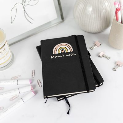 Personalised Rainbow Heart Notebook - Black