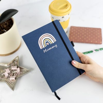 Personalised Rainbow Heart Notebook - Navy