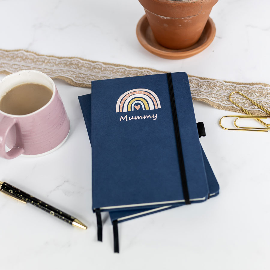 Personalised Rainbow Heart Notebook - Navy