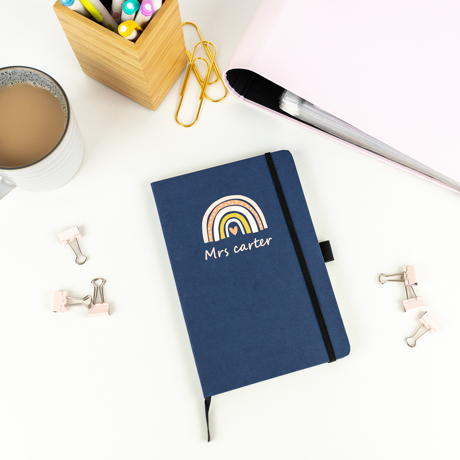 Personalised Rainbow Heart Notebook - Navy