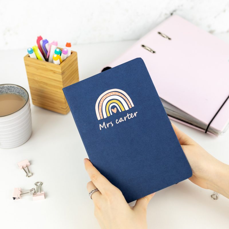 Personalised Rainbow Heart Notebook - Navy
