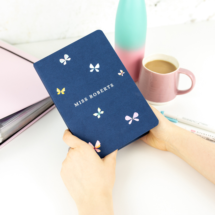 Personalised Butterflies Notebook - Navy