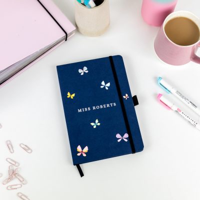 Personalised Butterflies Notebook - Navy