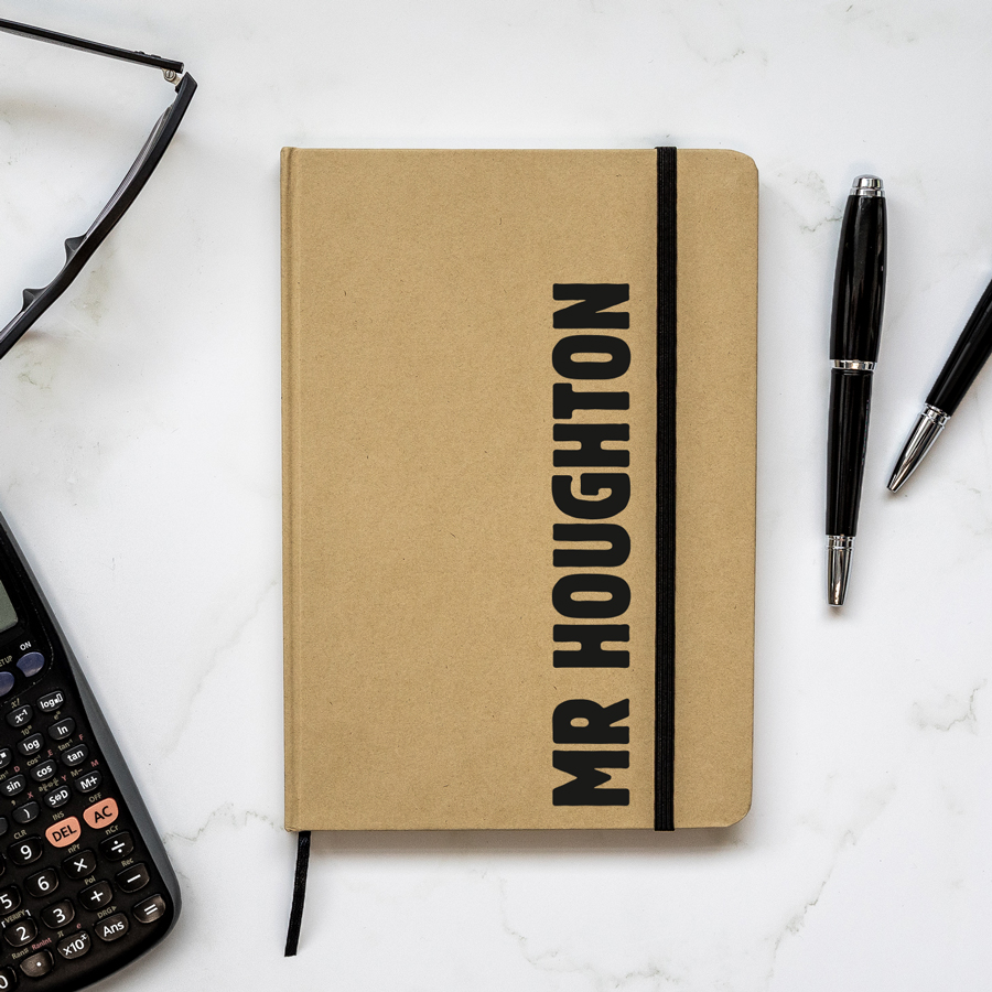 Personalised bold kraft notebook features the name of your choice in black and is a perfect gift for a teacher or teaching assistant to say thank you