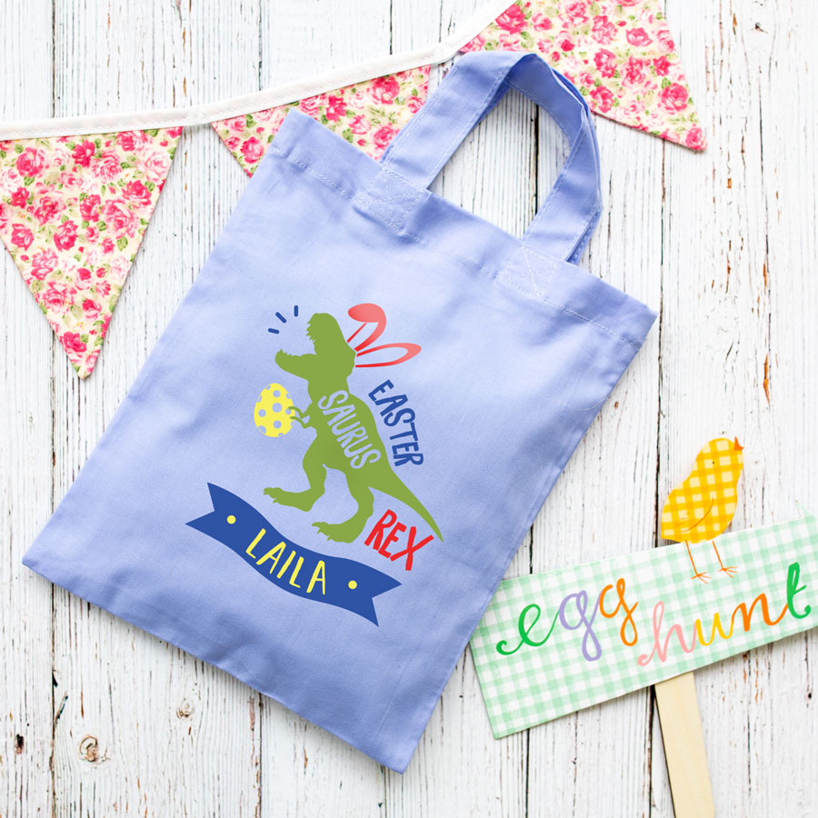 Personalised dinosaur Easter bag (Lilac bag) is the perfect way to make your child's Easter egg hunt super special this year