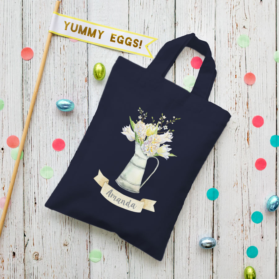 Personalised Spring Flowers Easter bag (French navy) is the perfect way to make your child's Easter egg hunt super special this year
