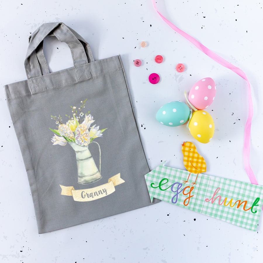 Personalised Spring Flowers Easter bag (Light grey) is the perfect way to make your child's Easter egg hunt super special this year