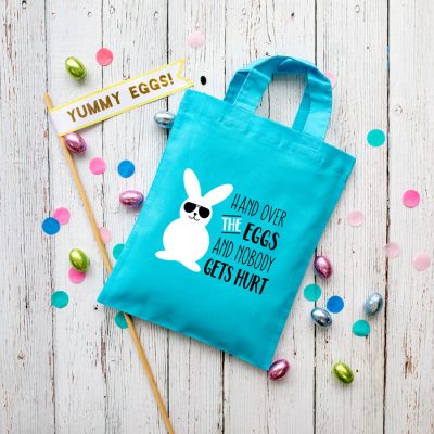 Hand over the eggs Easter bag (Blue) perfect for your child's Easter egg hunt this year