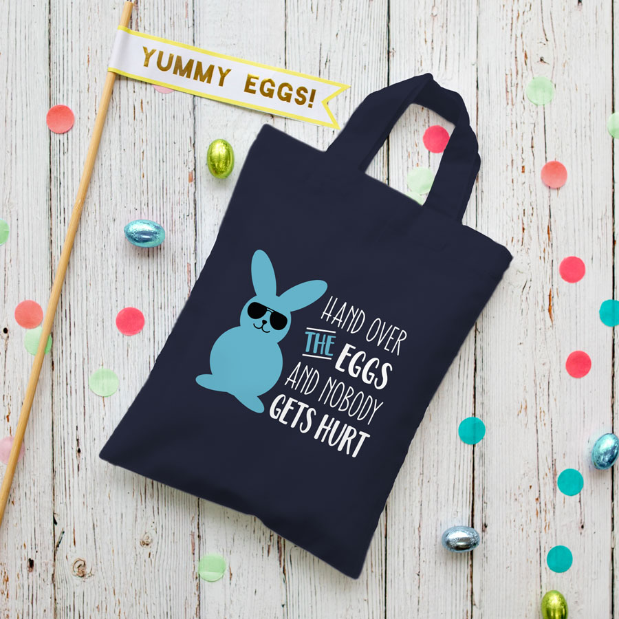 Hand over the eggs Easter bag (French navy) perfect for your child's Easter egg hunt this year