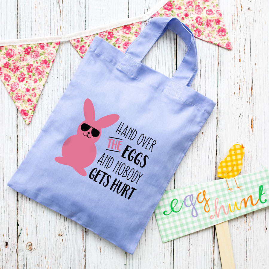 Hand over the eggs Easter bag (Lilac) perfect for your child's Easter egg hunt this year