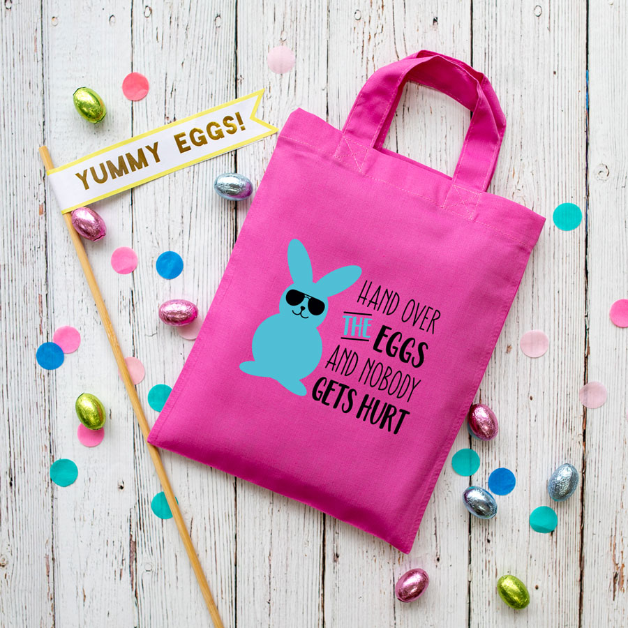 Hand over the eggs Easter bag (Pink) perfect for your child's Easter egg hunt this year