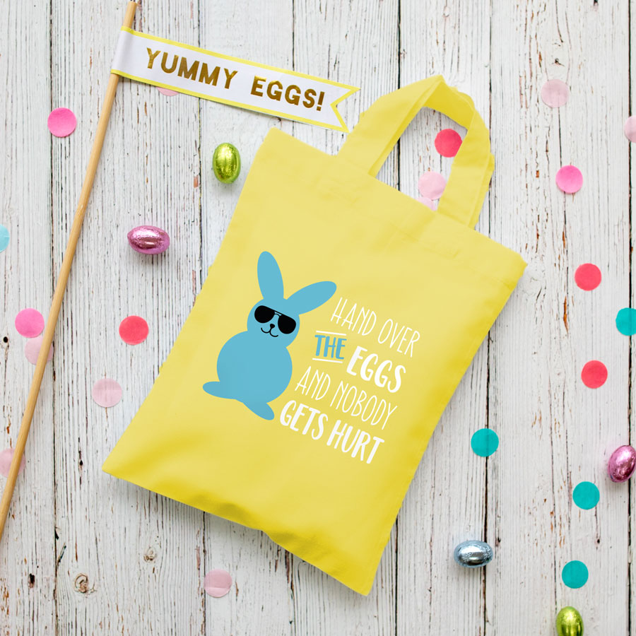 Hand over the eggs Easter bag (Yellow) perfect for your child's Easter egg hunt this year