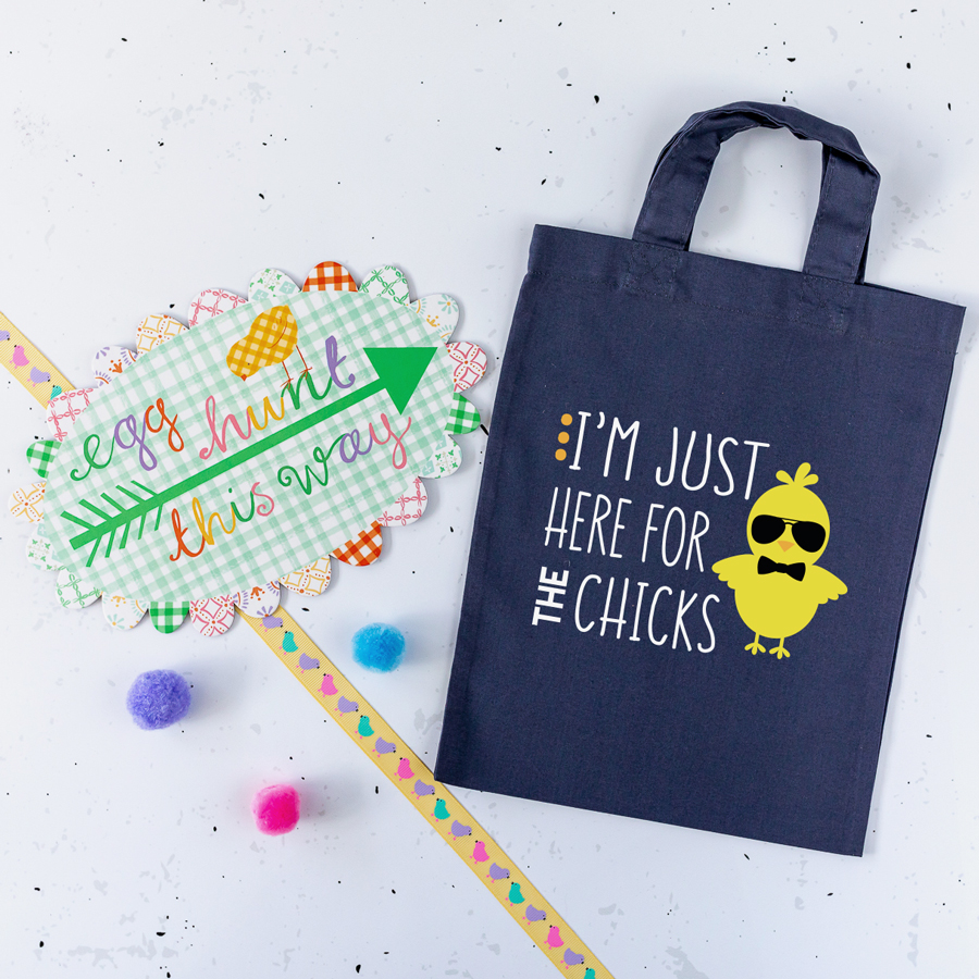 Here for the chicks Easter bag (Blue grey) perfect for your child's Easter egg hunt this year