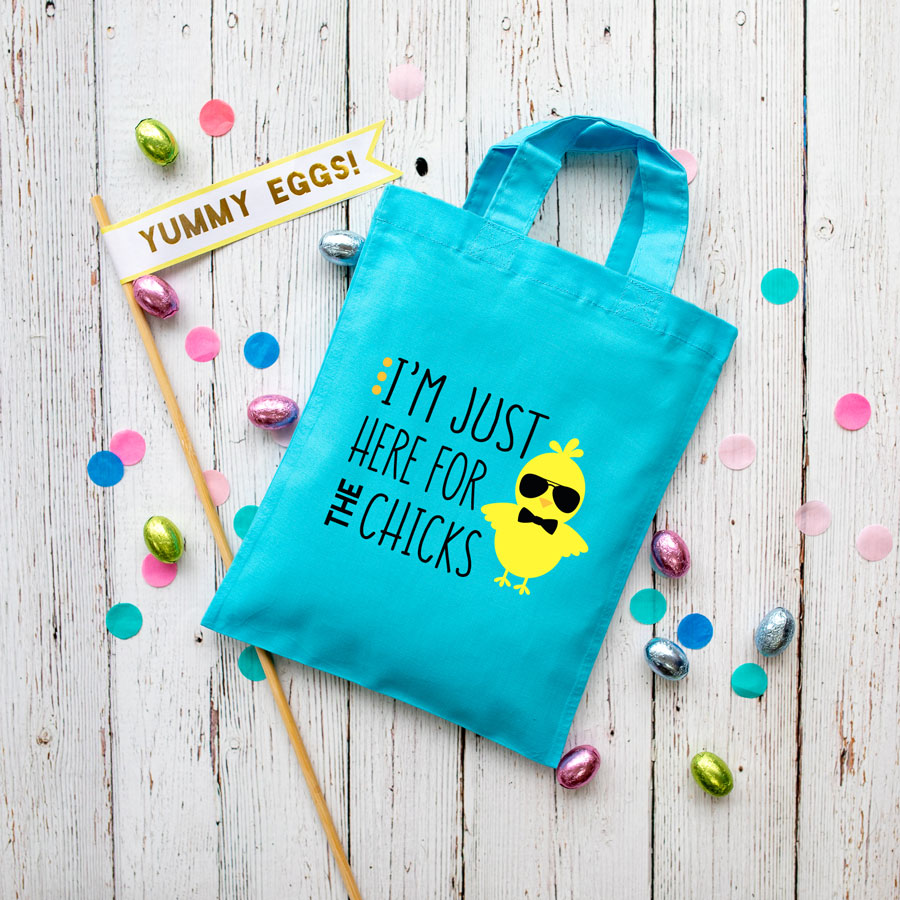 Here for the chicks Easter bag (Blue) perfect for your child's Easter egg hunt this year