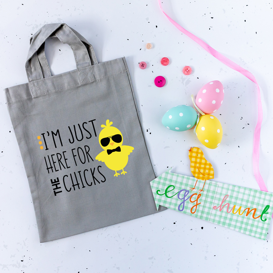 Here for the chicks Easter bag (Light grey) perfect for your child's Easter egg hunt this year