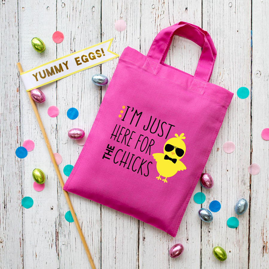 Here for the chicks Easter bag (Pink) perfect for your child's Easter egg hunt this year