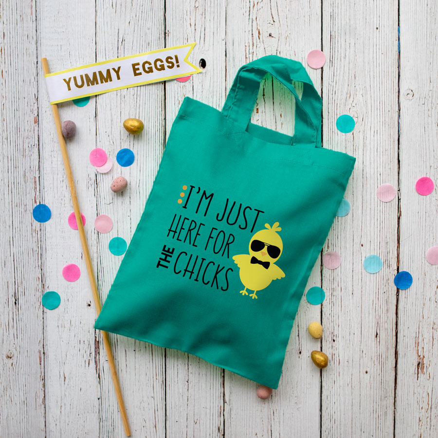 Here for the chicks Easter bag (Teal) perfect for your child's Easter egg hunt this year