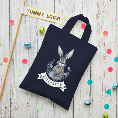 Personalised bunny and flowers Easter bag (French navy) is the perfect way to make your child's Easter egg hunt super special this year
