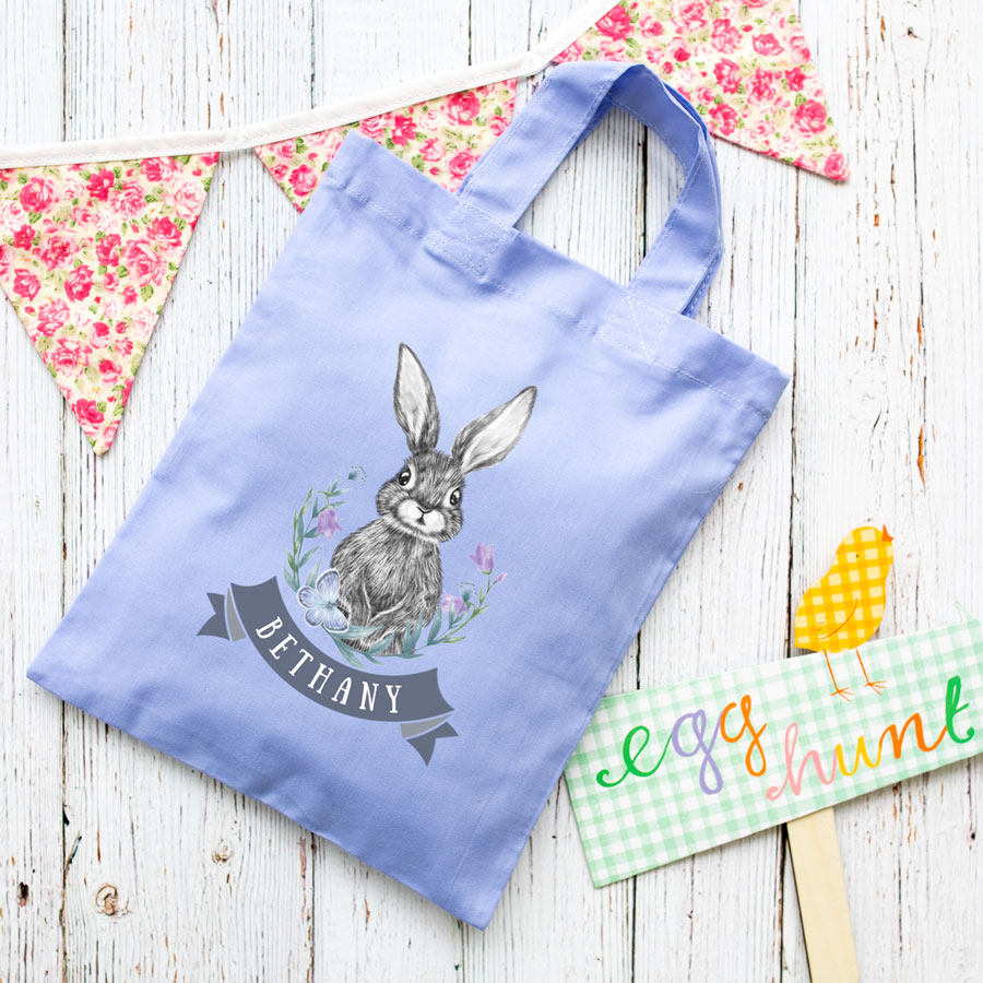 Personalised bunny and flowers Easter bag (Lilac) is the perfect way to make your child's Easter egg hunt super special this year