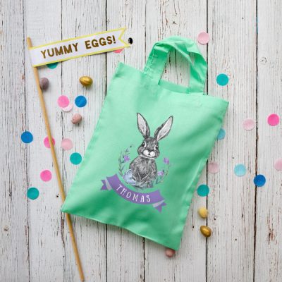 Personalised bunny and flowers Easter bag (Mint green) is the perfect way to make your child's Easter egg hunt super special this year