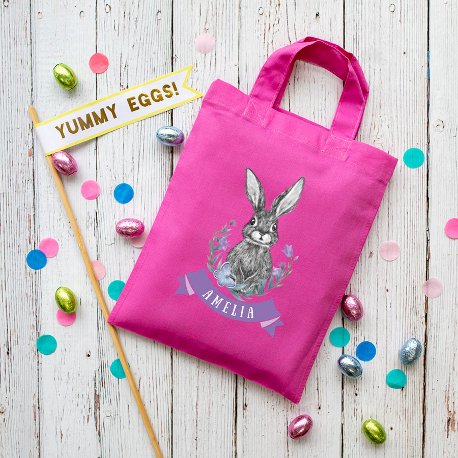 Personalised bunny and flowers Easter bag (Pink) is the perfect way to make your child's Easter egg hunt super special this year