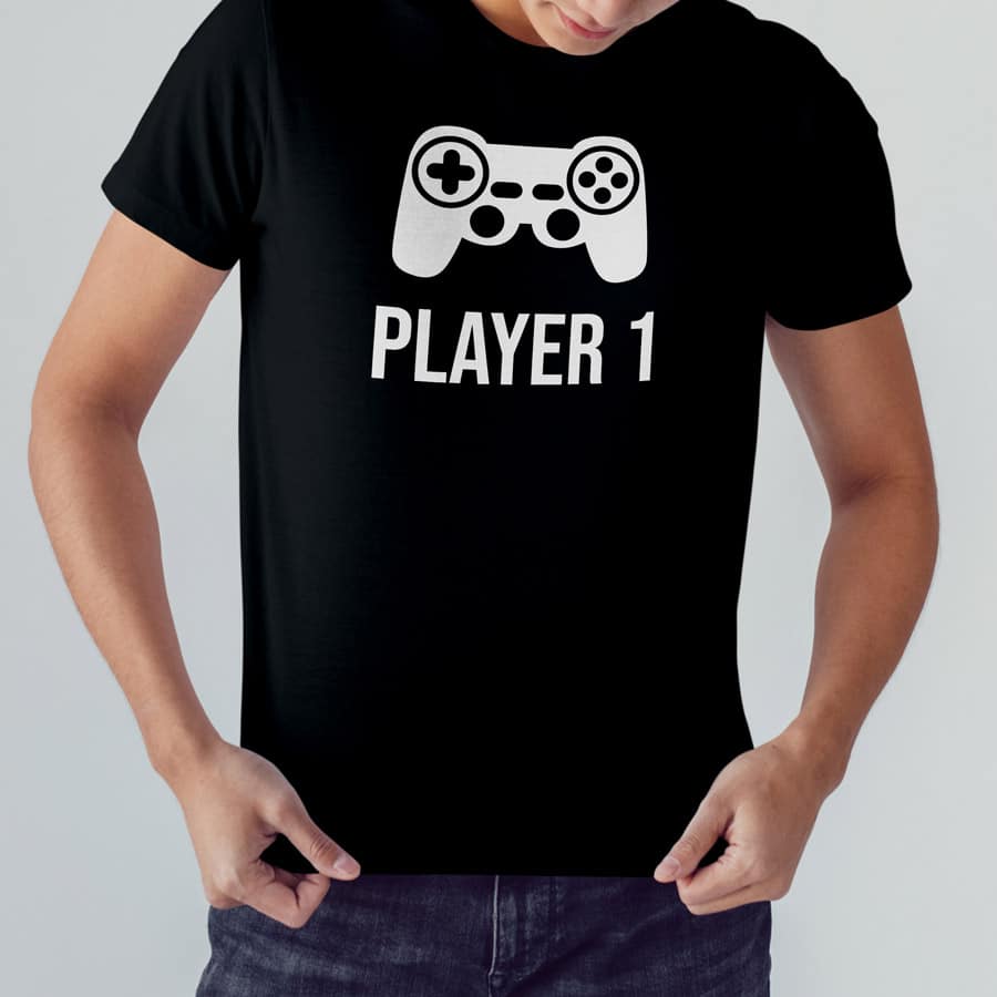 Player 1 Men's T-shirt (Black) perfect gift for fathers day, birthday or Christmas