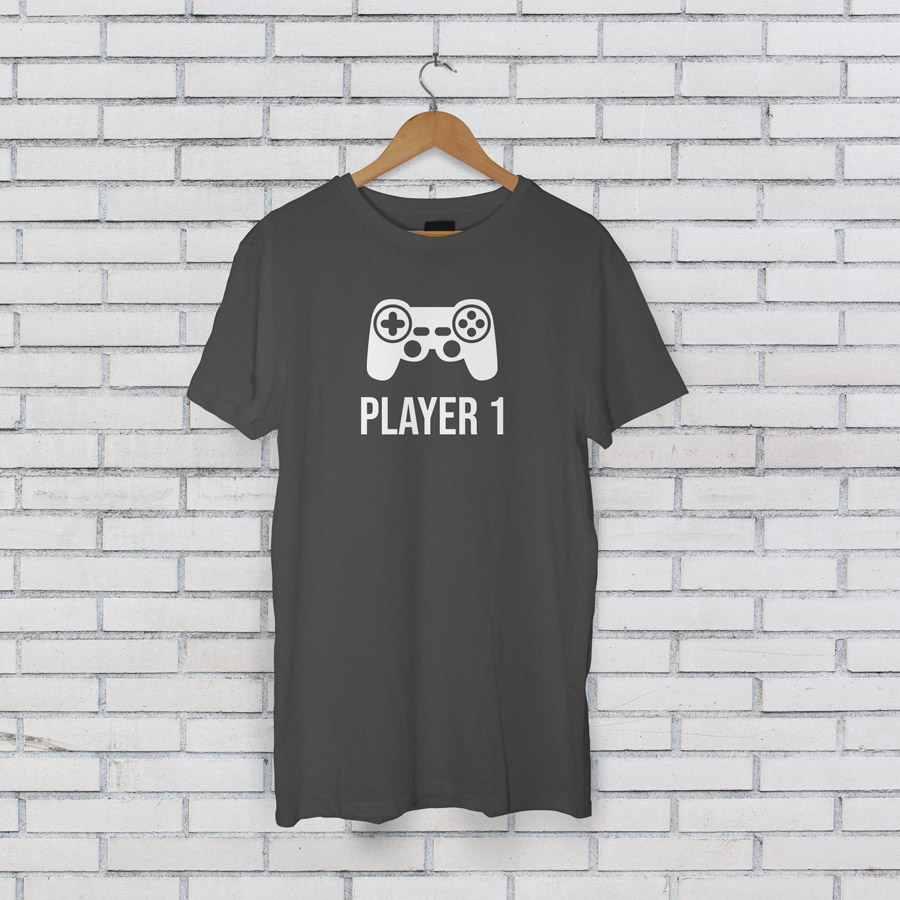 Player 1 Men's T-shirt (Grey) perfect gift for fathers day, birthday or Christmas