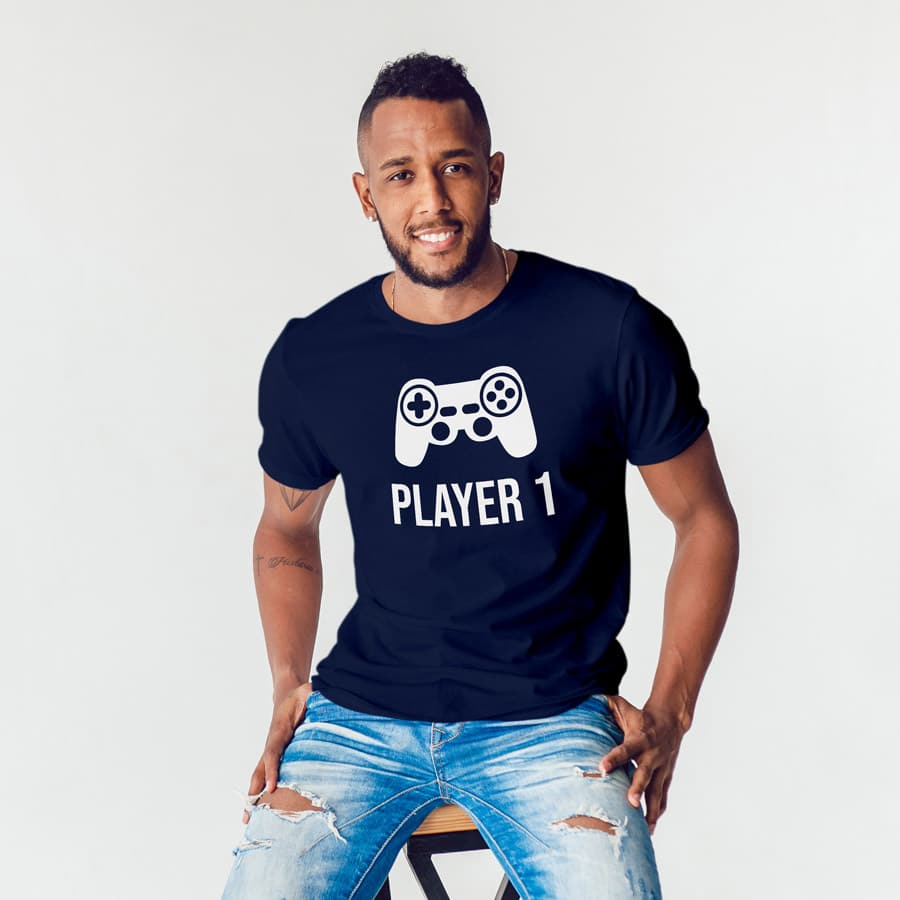 Player 1 Men's T-shirt (Navy) perfect gift for fathers day, birthday or Christmas