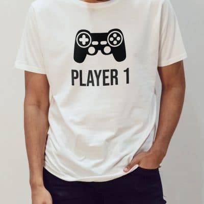Player 1 Men's T-shirt (White) perfect gift for fathers day, birthday or Christmas