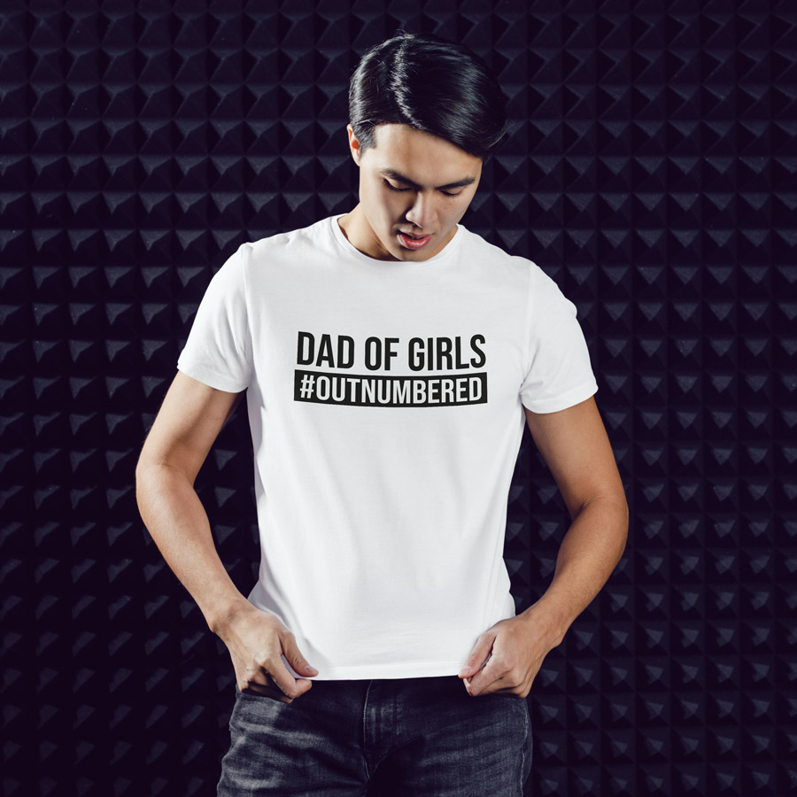 Dad of Girls #Outnumbered Men's T-shirt (White) perfect gift for fathers day, birthday or Christmas