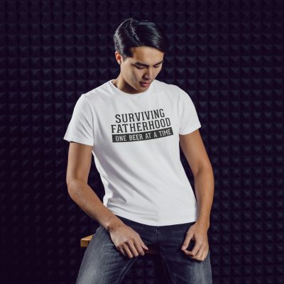 Surviving fatherhood Men's T-shirt (White) perfect gift for fathers day, birthday or Christmas
