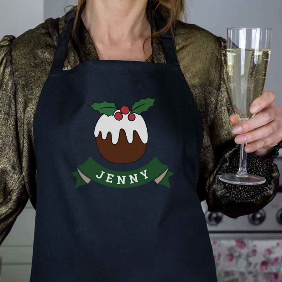 Christmas pudding apron (Navy) perfect for Christmas baking and gifting