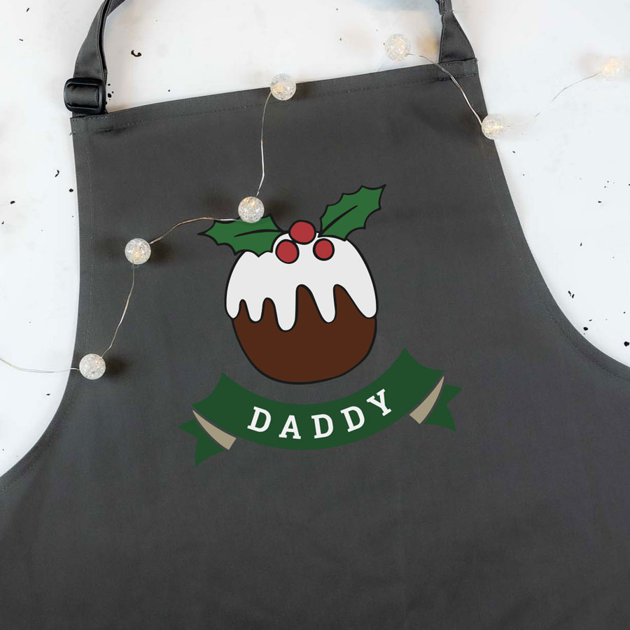 Christmas pudding apron (Grey) perfect for Christmas baking and gifting