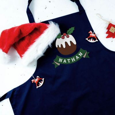 Christmas pudding apron (Navy) perfect for Christmas baking and gifting