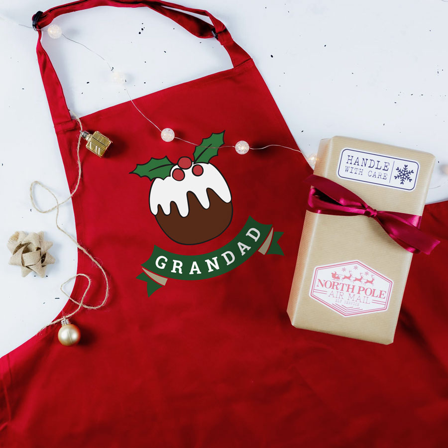 Christmas pudding apron (Red) perfect for Christmas baking and gifting